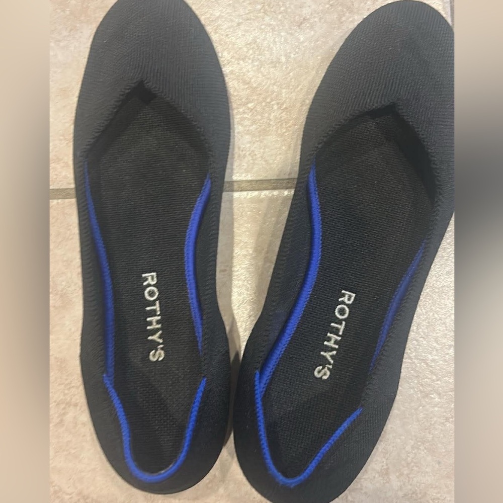 Rothy's Men's Black Slip-Ons with Blue Trim